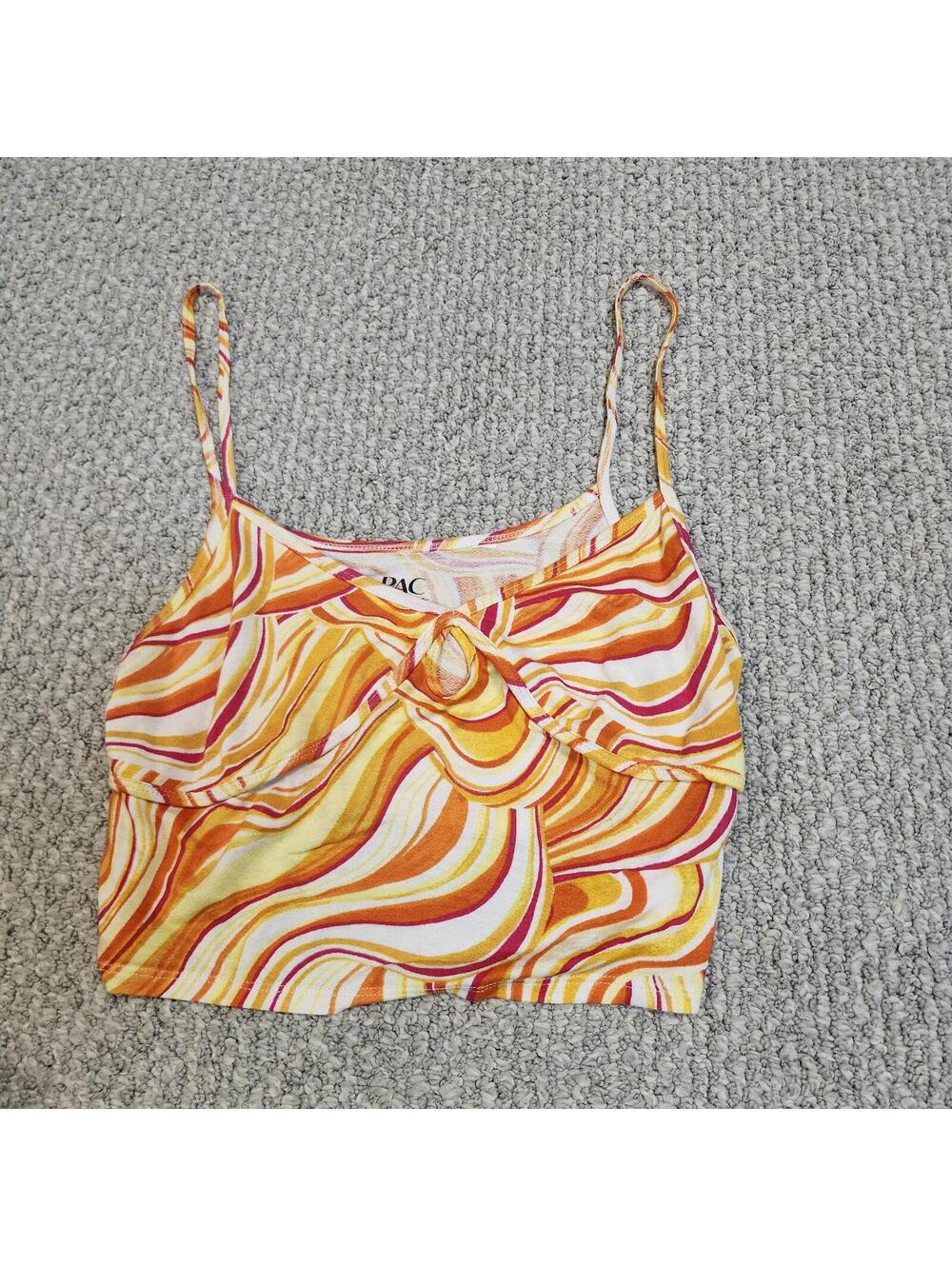 PAC Women’s Swirl Print Twist Front Crop Cami Top Size L
